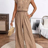 Women's V-neck Buttons Patch Pocket Jumpsuit