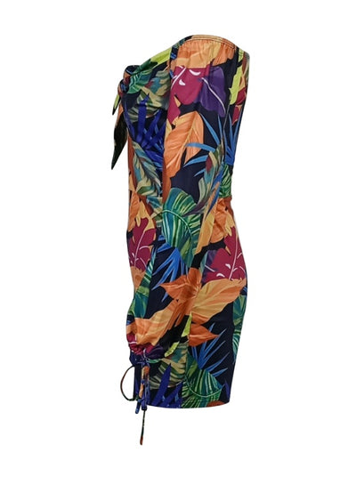 Ladies' Long Sleeved Vacation Elegant And Fashionable Plant Printed Cuffs With Drawstring Design, Chest Strap, Jumpsuit