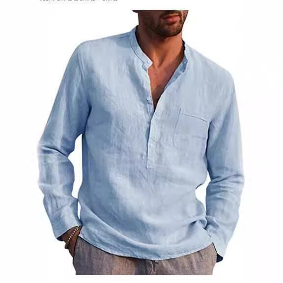 Men's Long Sleeve Casual Beach Linen Shirt