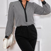 Ladies' New Striped V-neck Cuff Collar Color Block Splicing Fashion Shirt