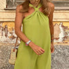 Solid Color Long Dress Neckline Knotted Suspenders Dress