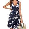 Elegant V-neck Sleeveless Vest Printed Pocket Dress Women