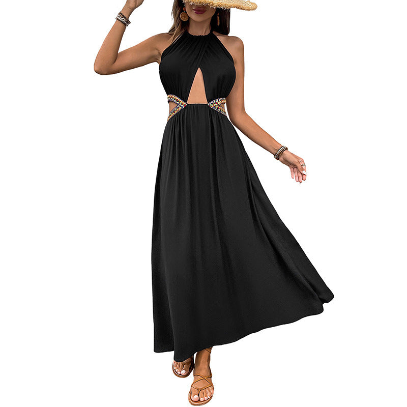 Sleeveless Halter Dress Women's Hollow-out Vacation Style Long Dress