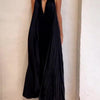 Black V-Neck Pressed Pleated Dress