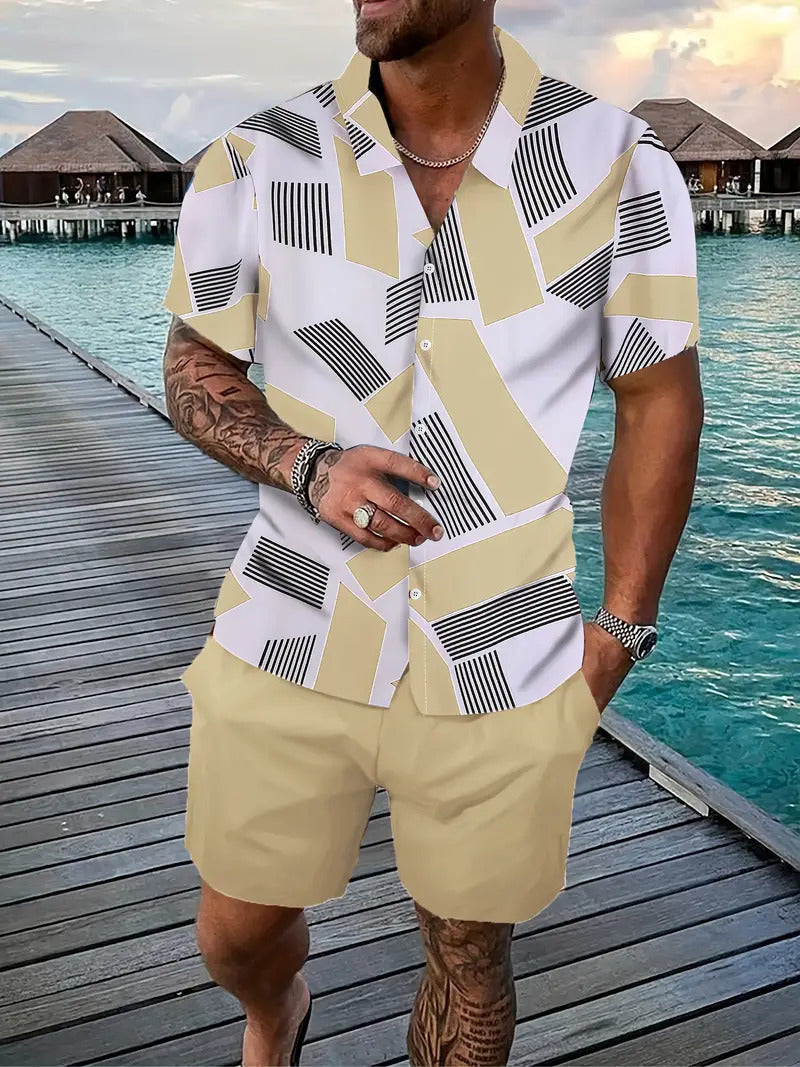 Men's Loose Casual Geometric Short Shirt