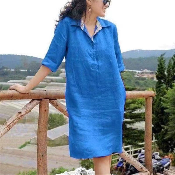 New V-neck Loose Mid-length Dress Women