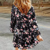 V-neck Long Sleeve Pleated Elastic Waist Casual Dress