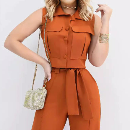 I-shaped Pocket Vest Straight Tailor Blouse And Pants