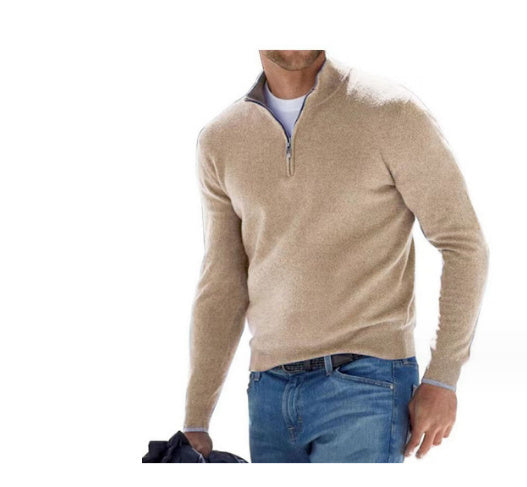 Men's Fashion Casual Long Sleeve V-neck Cashmere Zipper Top