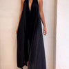 Black V-Neck Pressed Pleated Dress