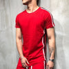 Paneled striped round neck short sleeve T-shirt