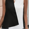 Color Block Notched Neck Blouse, Elegant Sleeveless Asymmetrical Blouse For Spring & Summer, Women's Clothing