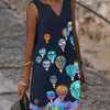 V-neck Loose Print Short Sleeveless Dress