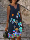 V-neck Loose Print Short Sleeveless Dress