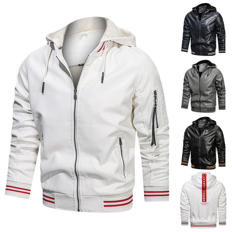 Men's Jacket Spot Hooded Multi-pocket Leather Jacket Men