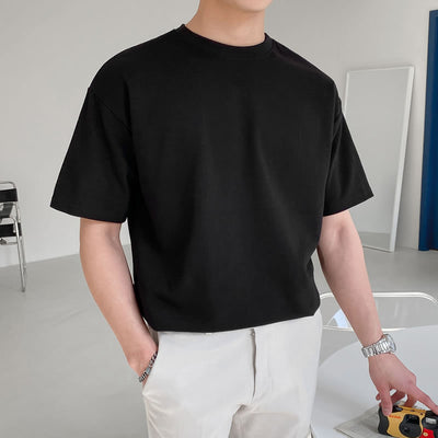 Men''s Loose Solid Color T-shirt Men''s Short Sleeve Fashion Brand Hong Kong Style Men''s Casual Top Summer Thin Cotton