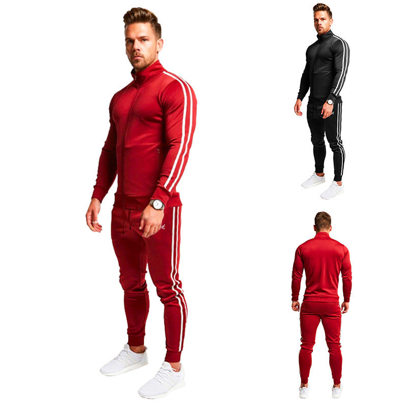 Men's striped long sleeve sweatpants suit