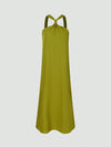 Solid Color Long Dress Neckline Knotted Suspenders Dress