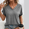 Solid Color Women's Shirt V-neck Button Short Sleeve T-shirt