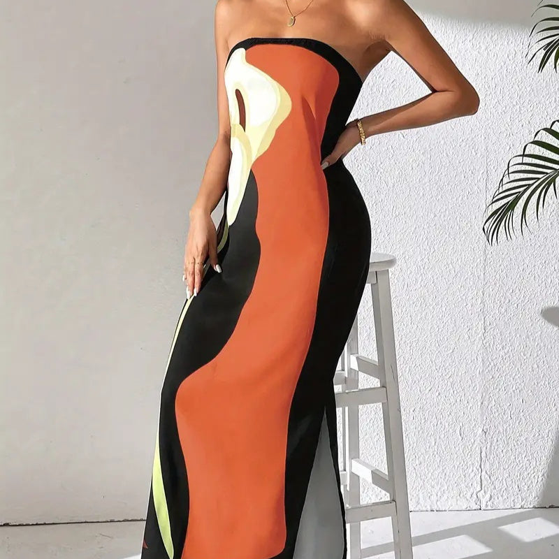 Elegant Print Slit  Dress For Women