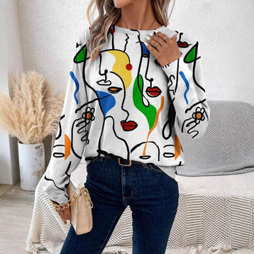 European And American All-matching Plant Pattern Women's Long-sleeved Garden Collar Sweater