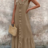 Solid Color Sleeveless Cotton Linen V-neck Swing Dress