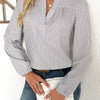 Women's Solid Color V-neck Striped Fashionable Versatile Shirt Top