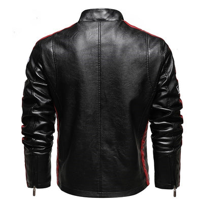 Men's leather short embroidered slim-fit youth lapel leather jacket