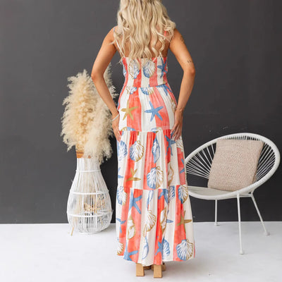 Sexy Print Lace-up Maxi Dress