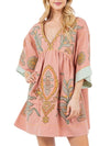 Women's Floral Printed 34 Sleeves V-neck Dress