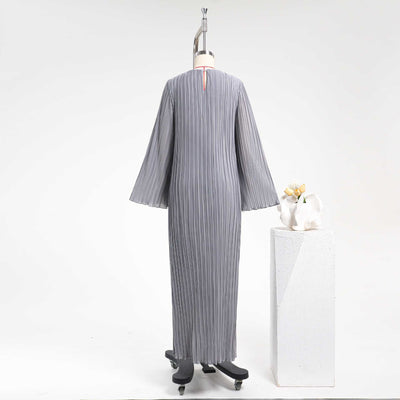 Women's Casual Solid Color Round-neck Flared Sleeves Pleated Robe Skirt