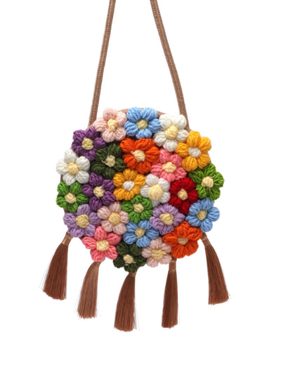 Ethnic Fluffy Bag For Women, 2025 New Fashion Trend, Floral Small Round Bag, Stylish And Versatile, Can Be Worn On One Shoulder Or Cross-body