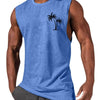 Coconut Tree Embroidery Vest Summer Beach Tank Tops Workout Muscle Men Sports Fitness T-shirt