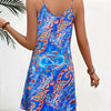 Paisley Print V Neck Cami Dress, Vacation Spaghetti Strap Mini Dress For Summer, Women's Clothing