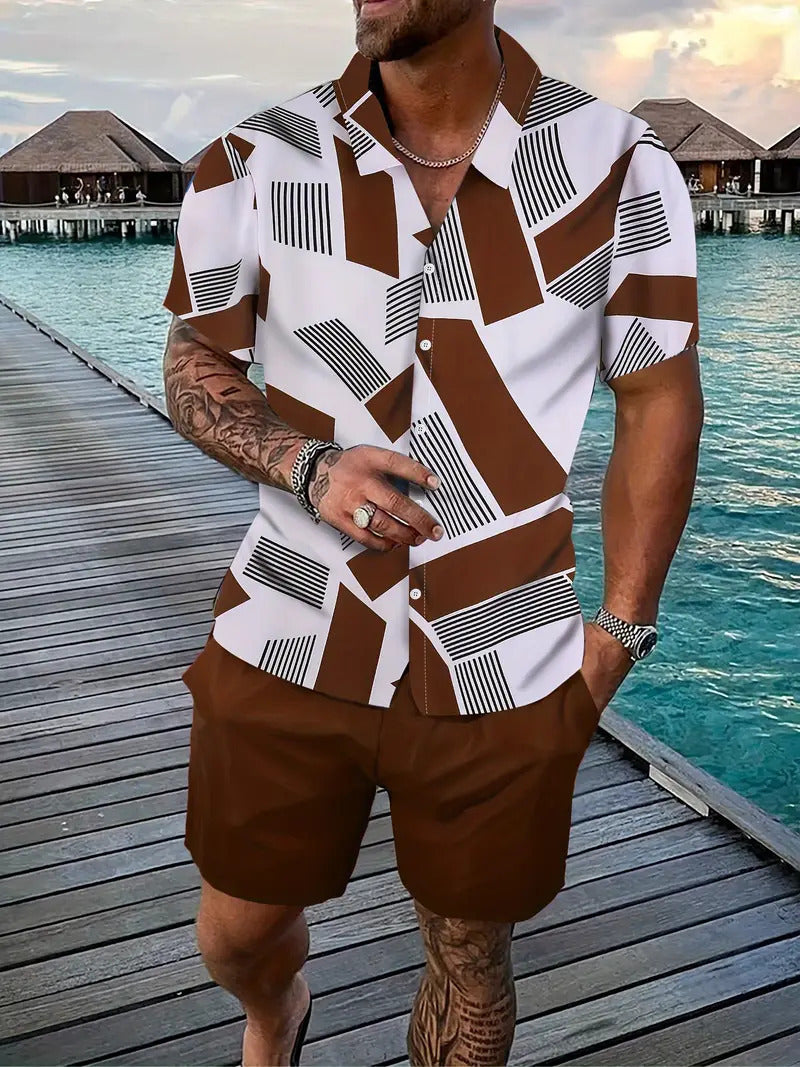 Men's Loose Casual Geometric Short Shirt