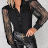 Ladies' Solid Color Mesh V-neck Casual Button Up Shirt