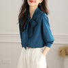 Acetate Satin Bow Shirt Women's Long Sleeve