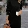 Women's Midi Dress Round Neck Long Sleeve Solid Color Dress