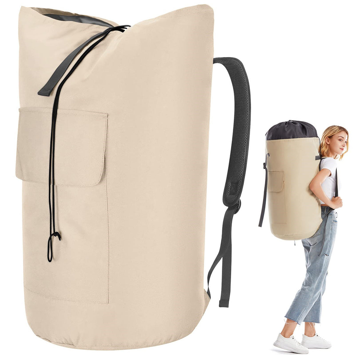 Large Capacity Dirty Clothes Carrier Hanging Laundry Backpack Buggy Bag Multifunctional