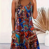 Graffiti Print V Neck Cami Dress, Vacation Sleeveless Loose Cami Dress, Women's Clothing