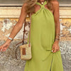 Solid Color Long Dress Neckline Knotted Suspenders Dress