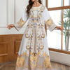 Ladies' Round Neck Rhinestone Decorative Print Long Abayalian Dress