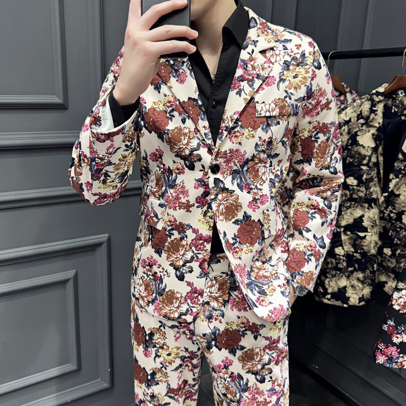 Elastic Active Print Trendy Flower Two-piece Suit