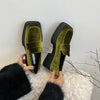 British Style Vintage Gold Velvet Chunky Heel Platform Loafers Women