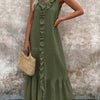 Solid Color Sleeveless Cotton Linen V-neck Swing Dress