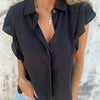 Solid Color Satin Casual Loose Button Short Sleeve