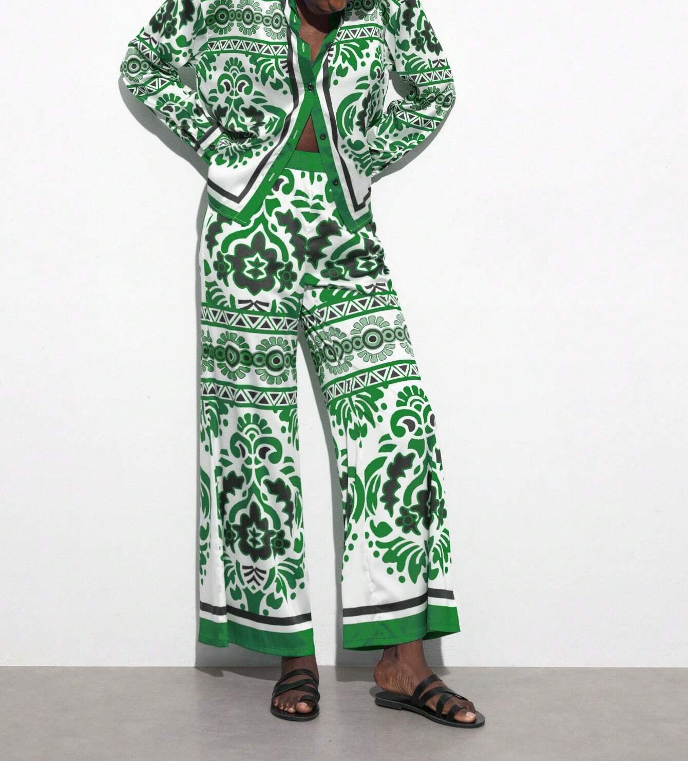 Ethnic Geometric Long Sleeve Shirt Trousers Suit