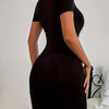 Ladies' Round Neck Solid Color Slim Fit Fashionable Dress