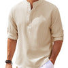 Men's Casual Shirt  Long Sleeve Stand Collar Solid Color Shirt Mens Clothing