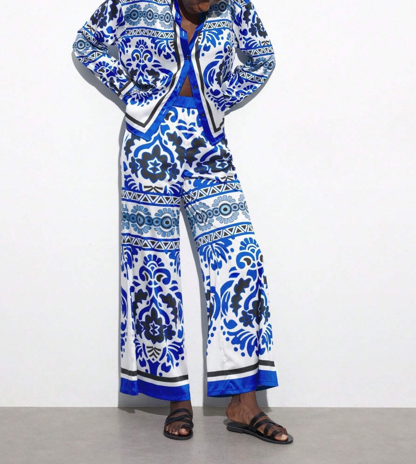 Ethnic Geometric Long Sleeve Shirt Trousers Suit